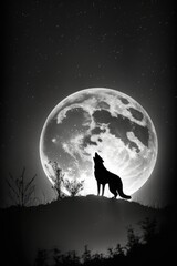 wollf silhouette, studio photography, black and white photography, animals, wall art, generative ai