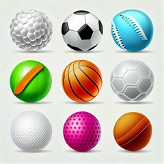 Colorful pictograms for soccer ball, volleyball, basket ball, golf ball and shuttlecock. Generative AI.