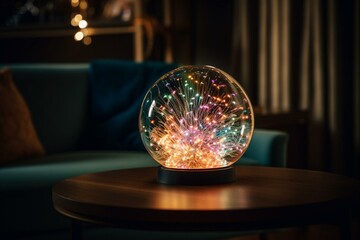 Festive lighting with illusion of fireworks. Unique fiber optic lamp. Generative AI