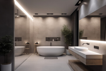 Naklejka na ściany i meble Design of a luxury modern bathroom, generative AI