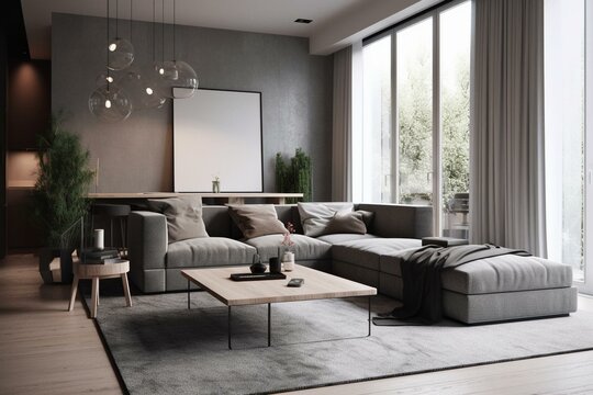 Modern gray living room. Generative AI