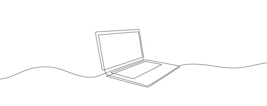 drawing of laptop in one line style isolated	