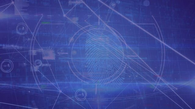 Animation of scope scanning over fingerprint scanner against network of connections