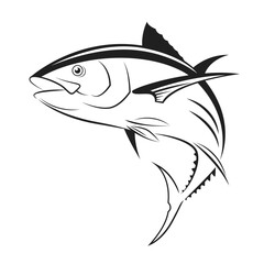 Vector tuna swimming, illustration on white background.