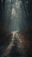 Naklejka premium Forest with road landscape walpapper at autumn generative ai