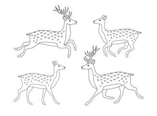 Vector set of flat hand drawn outline deer isolated on white background