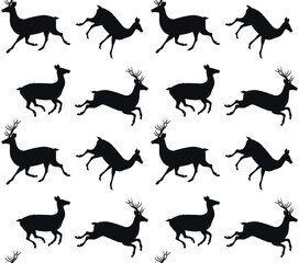 Vector seamless pattern of flat hand drawn deer silhouette isolated on white background