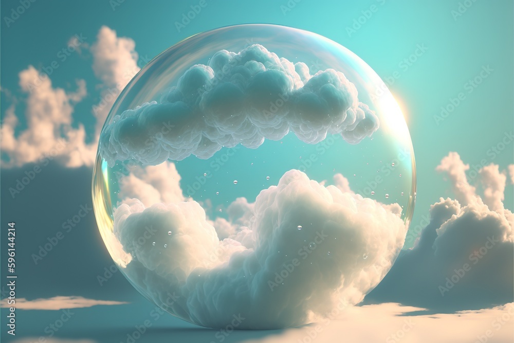 Poster beautiful modern abstract artwork of the sky captured in the transparent sphere bubble that reflect 