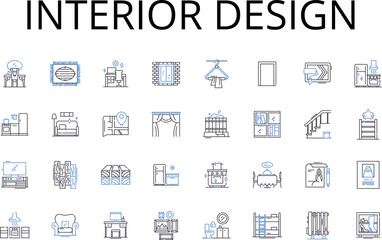 Interior design line icons collection. Graphic design, Landscape architecture, Event planning, Fashion design, Culinary arts, Fine arts, Floral design vector and linear illustration. Jewelry making