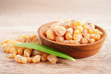Frankincense or olibanum aromatic resin used in incense and perfumes.