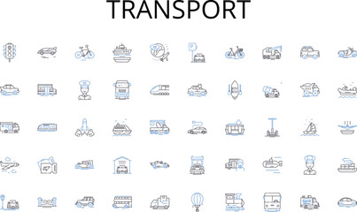 Transport line icons collection. Pips, Currency pairs, Forex broker, Technical analysis, Fundamental analysis, Trading platform, Stop loss vector and linear illustration. Take profit,Leverage,Margin