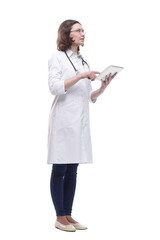 female doctor with a digital tablet. isolated on a white