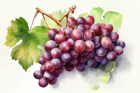 Hand-drawn watercolor illustration of muscat grapes. Generative AI