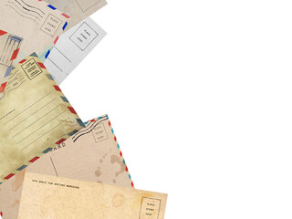 Lot of old postcard on white background and space for text