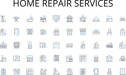 Home repair services line icons collection. Ethical, Sustainable, Ecotourism, Conservation, Community, Local, Authentic vector and linear illustration. Conscious,Green,Earth-friendly outline signs set
