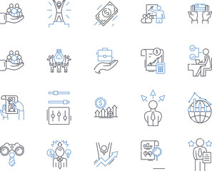 Professionalism level line icons collection. Competence, Experience, Efficiency, Expertise, Reliability, Punctuality, Accountability vector and linear illustration. Ethics,Standards,Integrity outline
