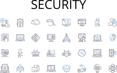 Security line icons collection. Protection, Safeguard, Safety, Defense, Shielding, Sheltering, Preservation vector and linear illustration. Assurance,Conservation,Sanctuary outline signs set