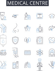 Medical centre line icons collection. Telecommuting, Virtual, Work-at-home, Remote, Online, Digital, Distance vector and linear illustration. Telework,E-working,Cyber outline signs set