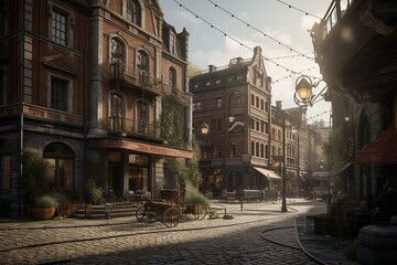 Fototapeta na wymiar A 3D render of a fictional historical cityscape in Göteborg, Sweden. Generative AI