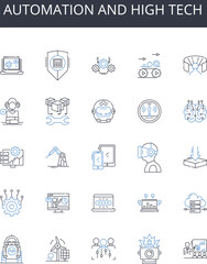 Automation and high tech line icons collection. Artificial intelligence, Modern technology, Computerized systems, Digital revolution, Robotic innovations, Automated processes, Technological