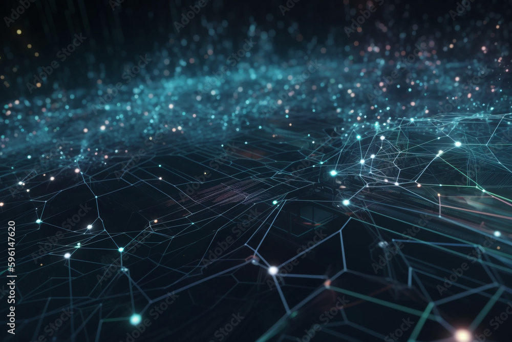 Poster big data technology background with internet network visualization, generative ai