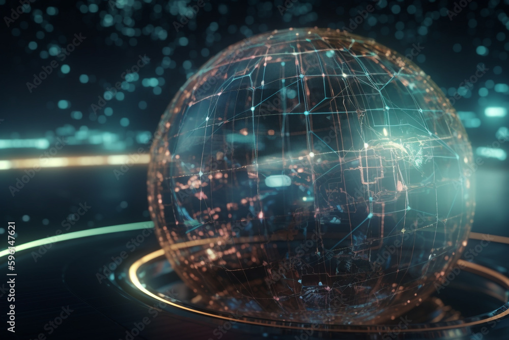 Poster globe big data technology background with internet network visualization, generative ai