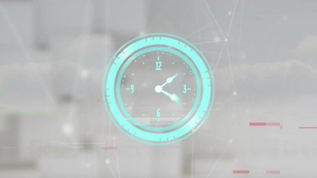 Animation of clock ticking and data processing