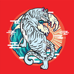 tiger illustration with japanese style background