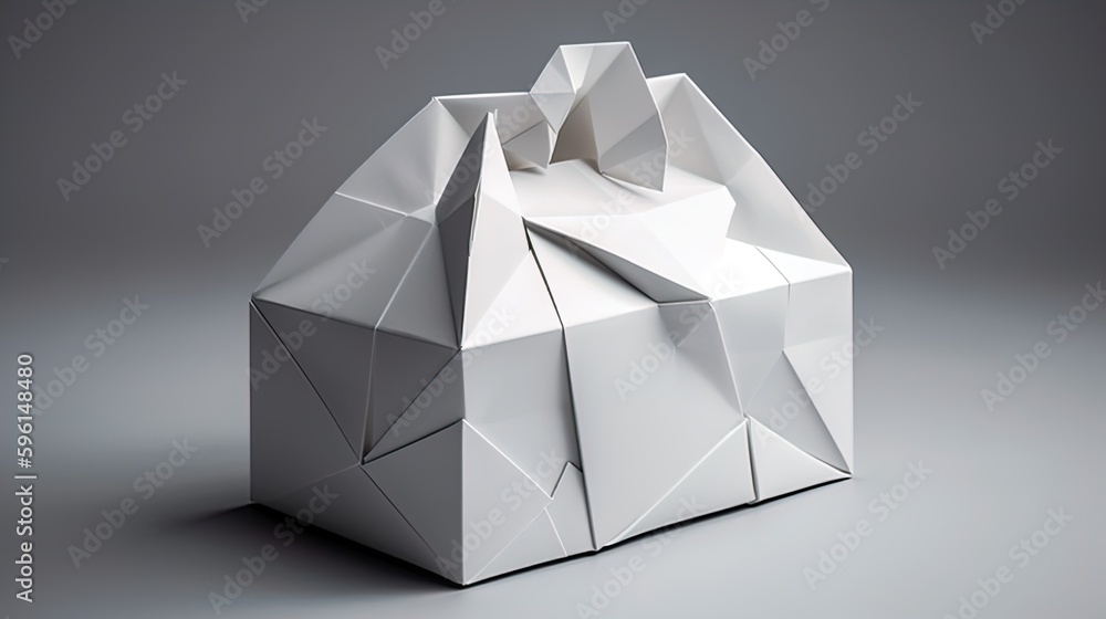 Poster polygonal package perfection: geometric minimalist design on a white backdrop in 8k created with gen
