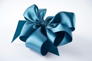 Blue bow on white background, great for gift wrapping and decorating. Generative AI