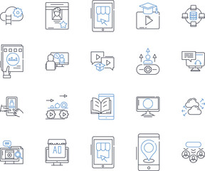 Virtual nerks line icons collection. Virtual, Nerk, Online, Gaming, Fun, Digital, Interactive vector and linear illustration. Entertainment,Multiplayer,Exciting outline signs set