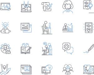 Unified unit line icons collection. Integration, Cooperation, Synergy, Collaboration, Unity, Consolidation, Consensus vector and linear illustration. Alignment,Convergence,Synchronization outline