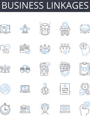 Business linkages line icons collection. Trade connections, Corporate affiliations, Economic partnerships, Commercial ties, Fiscal nerks, Market relationships, Industry bonds vector and linear