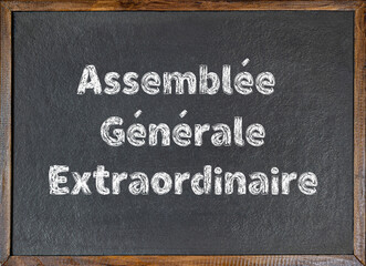 Obraz premium Assemblée Générale Extraordinaire. Ecriture à la craie sur tableau noir.
