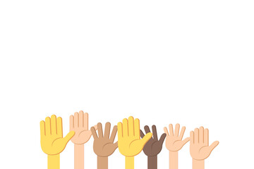 Obraz premium Illustration de vote. Mains en l'air et espace pour texte libre.