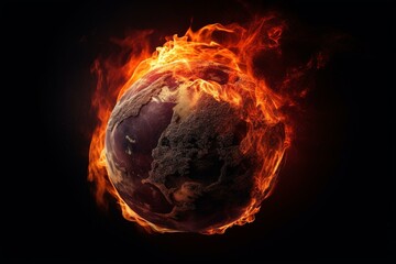 Plakat Flaming planet Earth. Generative AI