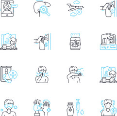 Contagion linear icons set. Virus, Epidemic, Outbreak, Pandemic, Infection, Quarantine, Contamination line vector and concept signs. Spreading,Disease,Symptoms outline illustrations