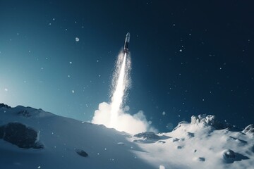 Obraz na płótnie Canvas A missile launches from a snowy planet into space. Generative AI