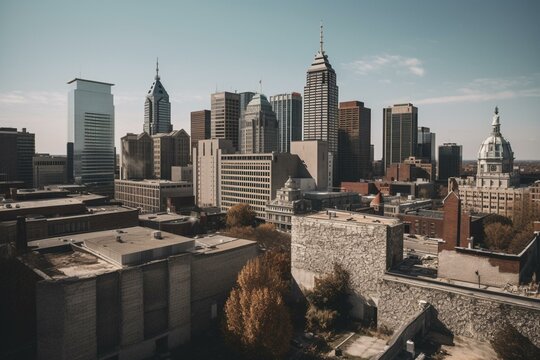 View of Indianapolis, Indiana's cityscape. Generative AI