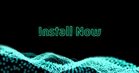Animation of install now neon text and data processing over black background - Powered by Adobe
