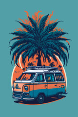 Camper Van and Tree t-shirt graphic design