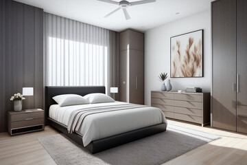 Modern Bedroom, Clean, Fan, Ultramodern. Made with Generative AI.