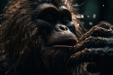Bigfoot is removing his hair with a razor. Generative AI