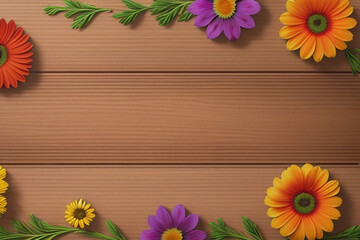Flowers on a Wooden Table. Spring Colors. Made with Generative AI.