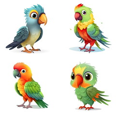 Cartoon character of Parrot bird, white background