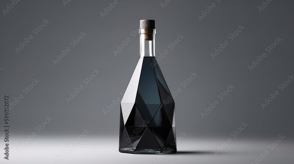 Poster geometric elixir: minimalist polygonal bottle dissolving into triangles on a white background in 8k 