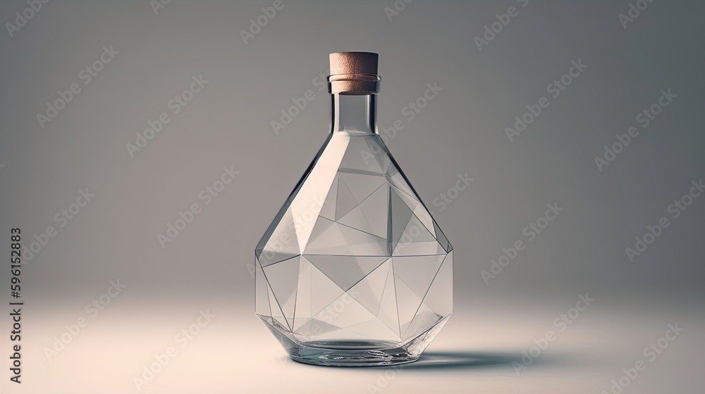 Fototapete geometric elixir: minimalist polygonal bottle dissolving into triangles on a white background in 8k 