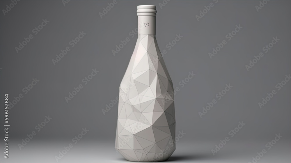Poster geometric elixir: minimalist polygonal bottle dissolving into triangles on a white background in 8k 