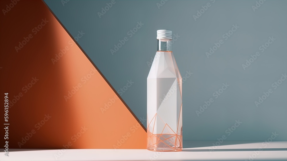 Poster geometric elixir: minimalist polygonal bottle dissolving into triangles on a white background in 8k 