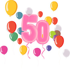 50 Years Anniversary Celebration Balloons Transparent Background. Vector Illustration